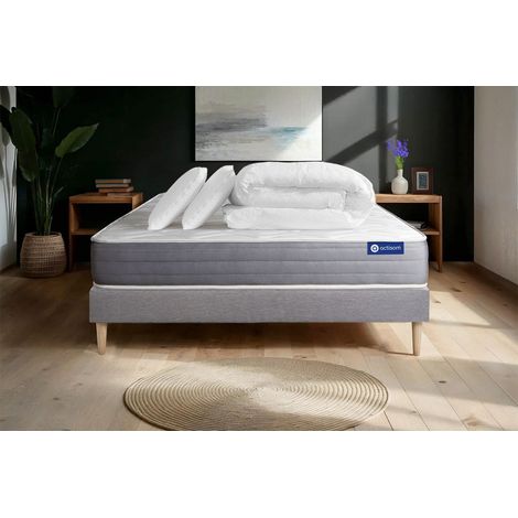 Pacchetto letto completo - Materasso 140x190cm + Box spring con doghe (kit) + 2 cuscini + Piumino - Actilatex Dream