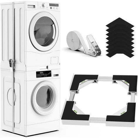 Kit de superposition de lave-linge et sèche-linge universel, taille de cadre de superposition réglable, convient aux machines à laver et sèche-linge de 45 à 68 cm (blanc) [Classe d'efficacité énergéti (1/5)