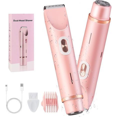 Women's Electric Shaver, 2 in 1 Electric Shaver, Rechargeable Women's Bikini Trimmer IPX7 Waterproof Epilator for Jersey, Face, Armpits, Legs, Arms, Body
