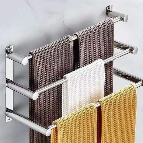 Porte-serviettes mural en acier inoxydable avec petits crochets, 3 barres (1/5)