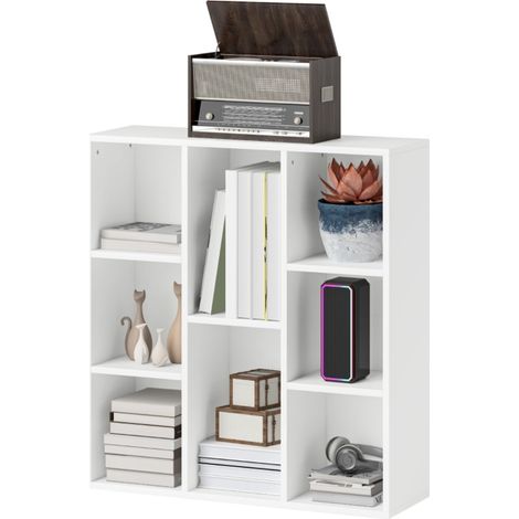 Bibliothèque Étagère 8 niveaux blanche - Structure métal renforcée - Rangement maxi et modulable - Pour salon, bureau, cuisine (1/5)