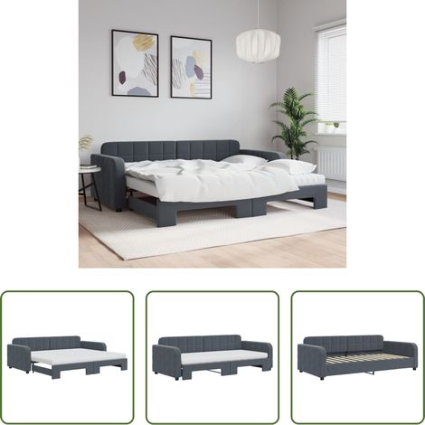 vidaXL Doppelbett - Tagesbett Ausziehbar mit Matratzen Dunkelgrau 90x200 cm Samt (1/5)