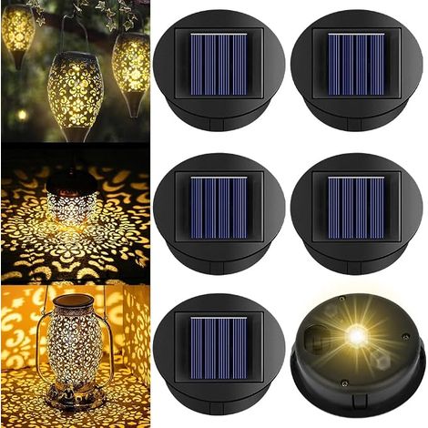 Set di 6 luci solari di ricambio, copertura di ricambio per lanterna con pannello solare da 8 cm, pannello solare a LED impermeabile IP44 per lanterna solare per decorazione da giardino esterno, bianc (1/5)