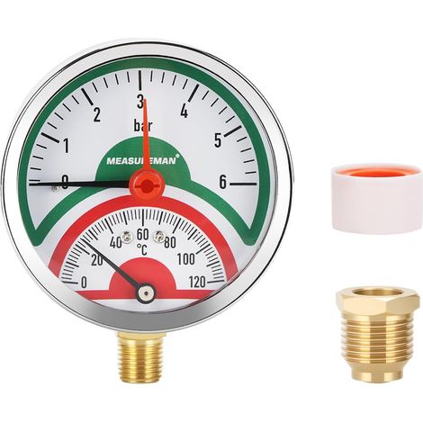 Thermo-manomètre, cadran 3 pouces, 0-6 bar/120 °C, boîtier en acier noir, raccord inférieur 1/2" BSP (1/5)