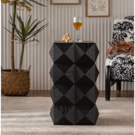 Mesa auxiliar retro de 60 cm en madera y MDF, relieve 3D, negra, sin montaje (1/5)
