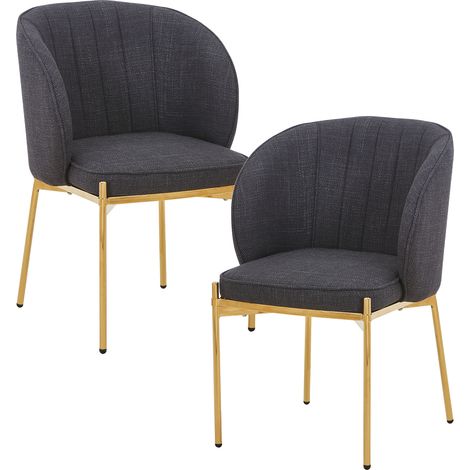 ELIANA Lot de 2 chaises en tissu noir pieds en métal doré (1/5)
