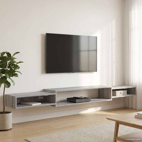 vidaXL Meuble TV mural Montage mural Sonoma gris 220 x 28 x 21 cm
