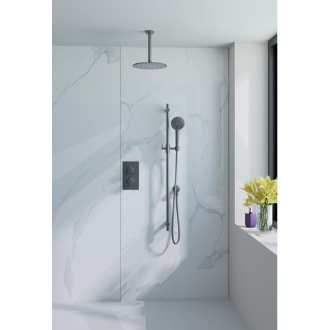 FugaFlow Eccelente Acces Ensemble de douche de pluie encastré - thermostatique - bras de plafond - barre coulissante - douche de tête 25cm - douchette