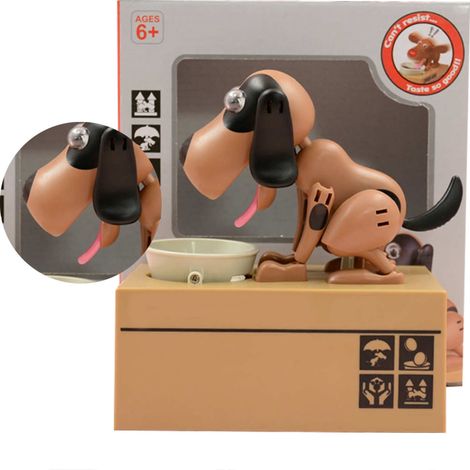 Tirelire cochon mignonne et attrayante pour enfants, décorée d'un motif de chiot marron et noir, taille unique. (1/5)