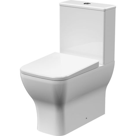 Rimless Flush to Wall Toilet Pan, Cistern & Soft Close Seat - 795 x 385 x 613mm (1/5)
