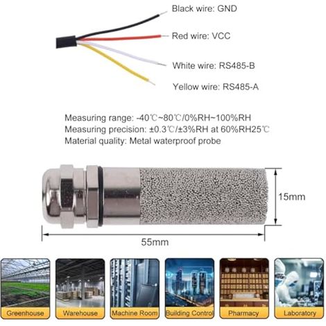 Sonde Étanche en Métal XY-MD04,Module Collecteur RS485 DC 5 V-28 V pour Salle de Contrôle de Communication,Immeuble de Bureaux Intelligent,Serre (1/5)