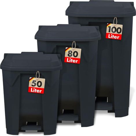 Poubelle, avec couvercle, pour cuisine et bureau, système de tri des déchets, poubelle à pédale avec mécanisme Step On, corbeille à papier Olaf (80 l, gris) (1/5)