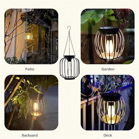 Lampes solaires d'extérieur en métal, lanterne solaire suspendue, éclairage extérieur décoratif étanche pour extérieur, patio, jardin, chemin, porche, blanc chaud, 1 pièce (1/5)