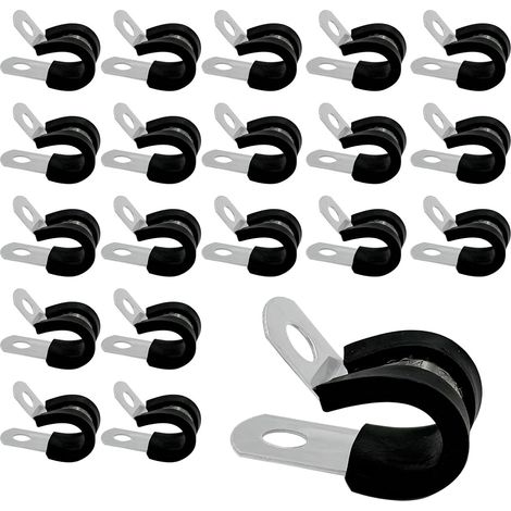20 bridas de acero inoxidable 304 de 10 mm con almohadilla de goma, abrazaderas para cables y mangueras. (1/5)
