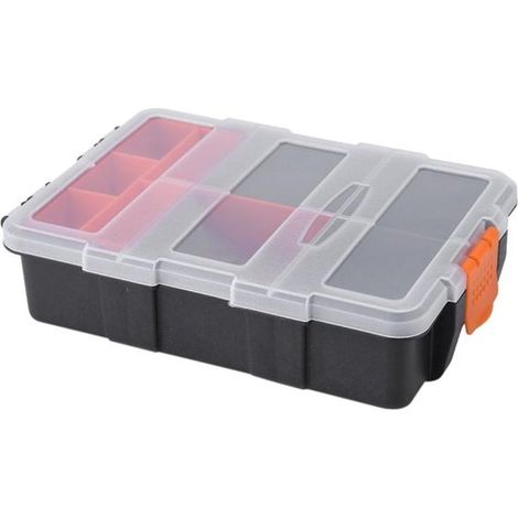 Werkzeugaufbewahrungsbox – Komponentenkoffer – Werkstattorganisation – Doppellagiges Design – 22 x 15,6 x 6 cm – Schwarz/Orange (1/5)