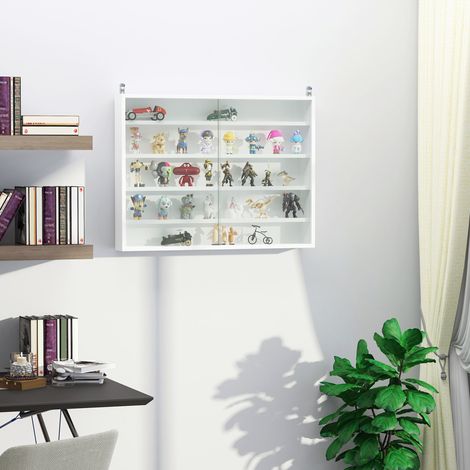Wandvitrine mit 4 verstellbaren Einlegeböden, Sammlervitrine, Wandvitrine für Sammlerstücke, aus Glas und Spanplatte, 80 x 9,5 x 60 cm, Weiß