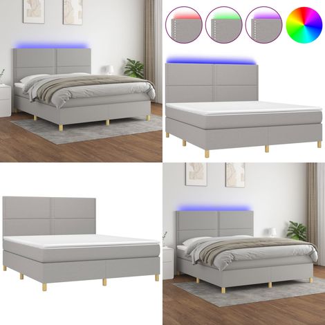 Boxspringbett mit Matratze & LED Hellgrau 180x200 cm Stoff - Boxspringbett - Doppelbett - Schlafsofa - Lattenrost - Bettauflage - Home & Living