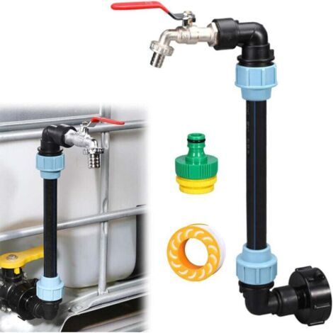 BUNTHAUS 1000-Liter-Wassertankhahn, IBC-Wassertankanschluss, Messing-Schwanenhals-Regenwassertank-Auslassventil, Wassertankadapter für Gartenbewässerung, OUYLA
