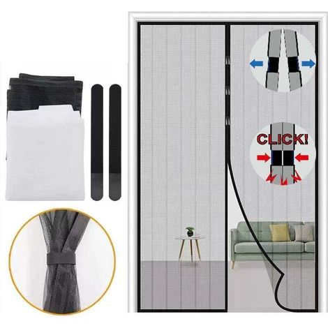 Enowelir mosquito net for doors and windows, 120 x 220 cm – Fine-mesh black fly screen, self-closing