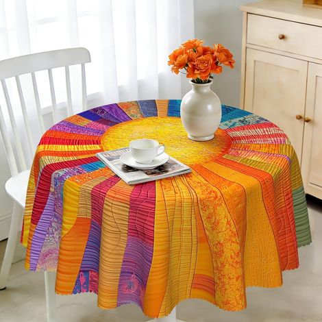 Nappe Ronde 140 cm Imperméable Lavable Motif Rayures Solaires Polyester