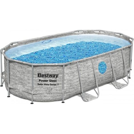 Bestway – Piscine hors sol ovale Power Steel 427x250x100cm – Hublot Swim Vista – Pompe filtre à cartouche – Résistante aux UV