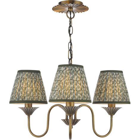 Dar Lydian Suspension Lydian à 3 lumières, bronze antique avec abat-jour (1/2)