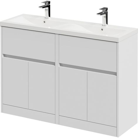 Montego Satin White 1200mm Floor Standing 2 Drawer 4 Door Vanity Unit with Glide Double Basin