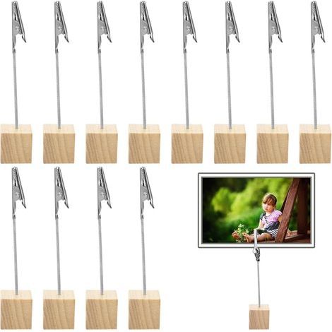 12 Pièces Porte Photos en Bois avec Clips Crocodile, Supports de Cartes Multifonctionnels pour Décoration Maison Bureau, Fête Mariage, Support Menu et Numéro de Table (1/5)