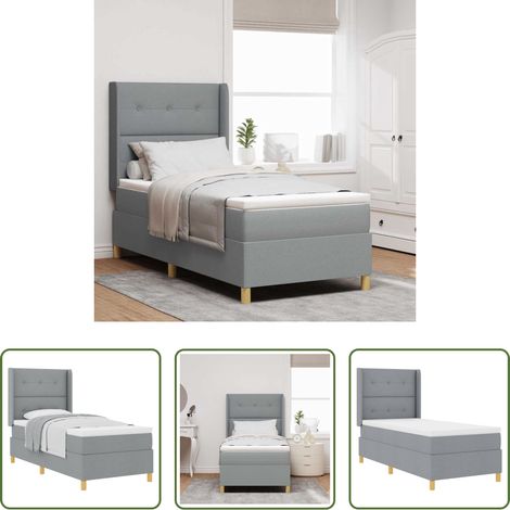 vidaXL Tête de lit réglable - Lit à ressorts avec matelas Gris clair 80 x 200 cm tissu (1/5)