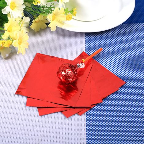 100 Blatt rotes quadratisches 7,6 x 7,6 cm Aluminiumfolien-Geschenkpapier für Schokolade, Bonbons, Lutscher und Konfekt - Sortiment (1/5)