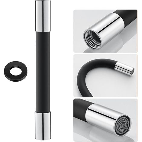 Tuyau d'extension de robinet flexible en silicone noir de 30 cm, 360°, avec joint étanche et aérateur. (1/5)