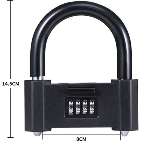 Serrure de porte vitrée en forme de U, grande serrure étendue pour la maison, serrure pour porte de magasin, serrure pour porte double, antivol, à code, noire, forme en U, 145 mm (1/5)
