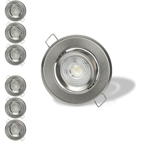 Spot encastrable 6X LED, 7W 6000K, spot encastrables ultrafin à intensité variable, spost de plafond réglable à 45°, IP44, downlight rond chromé pour salle de bain, chambre à coucher, salon (1/5)