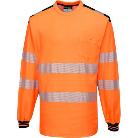 Camiseta de alta visibilidad de manga larga PW3 cuello redondo y bolsillo de pecho T185 4XL Naranja/Negro