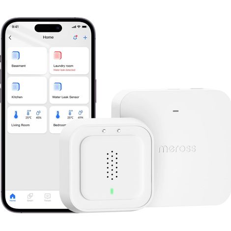Détecteur de Fuite d'eau Connecté avec MSH400, 100dB Alarm Capteur de Fuite d'eau Wi-FI Détection 0,3 mm, 100dB Sensor (1/5)
