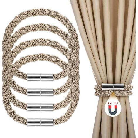 4 sujetadores magnéticos para cortinas con imán potente y cuerda decorativa tejida. (1/5)