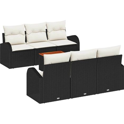 Garden Sofa Set with Storage 7 pcs Black and Cream Poly Rattan vidaXL