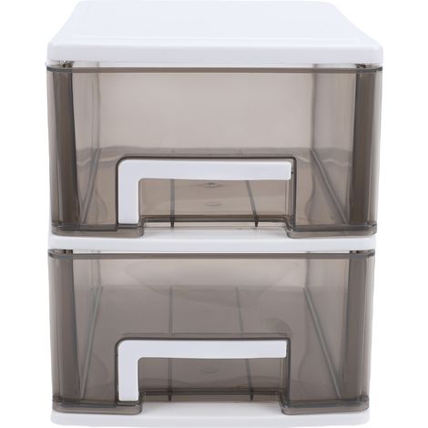 Rangement Bureau 2 Tiroirs Transparent Cadre Blanc PP Empilable 24x17x20cm Organisateur de Bureau Pratique et Stable (1/5)