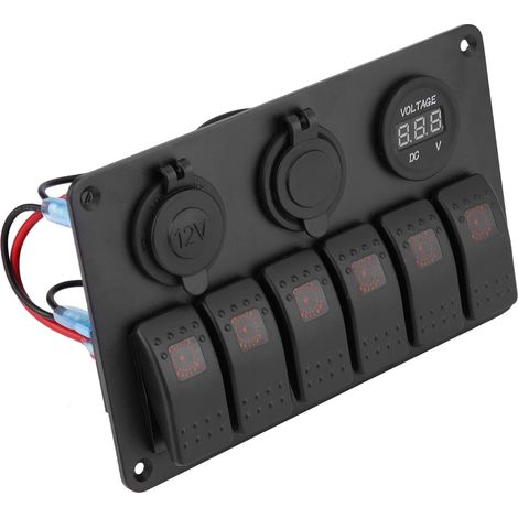 6-Wege-LED-Wippschalterfeld, 12 V/24 V, für Auto/Boot, mit zwei USB-Anschlüssen, Voltmeter, Zigarettenanzünder, orange (1/5)