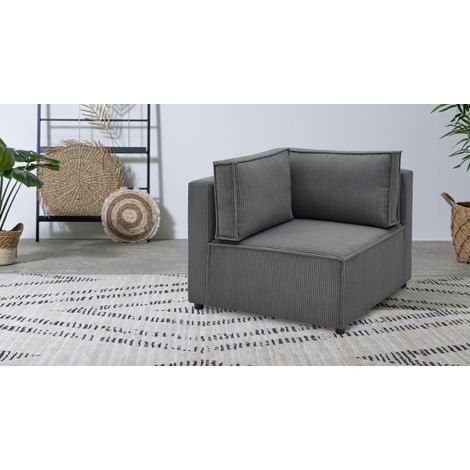 BOBOCHIC - Angle pour canapé modulable NIHAD tissu velours côtelé Gris foncé (1/3)