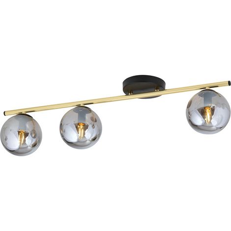 Lampada a Soffitto Monza, Acciaio verniciato a polvere, Vetro, Nero, Oro, Grigio, 80x20x14 cm