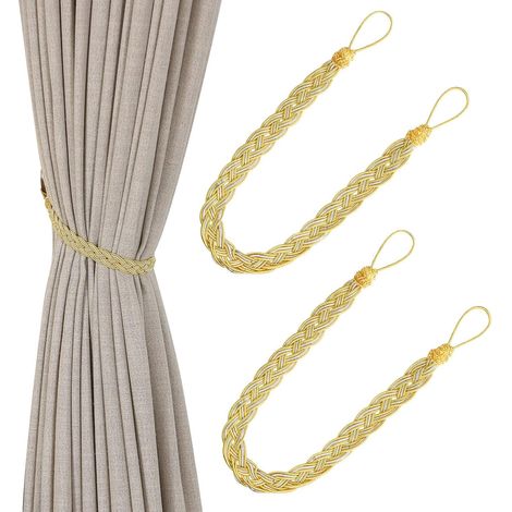 Lot de 2 embrasses de rideau tricotées à la main pour décoration fenêtre, accessoires de voilage, couleur jaune, 2 pièces (1/5)