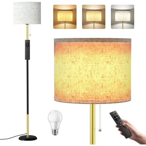 Lampadaire LED sur Pied Salon - 12W Lampe sur Pied avec Télécommande & RGB E27 Ampoule, Cordon Tirette, Lampe Liseuse Réglables pour Salon, 3 Températures de Couleur, Bureau, Chambre, Or Noir (1/5)