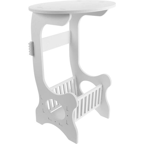 Tavolino Rotondo Moderno Bianco con Ripiano Portaoggetti Salotto Bianco 45x60 cm (1/5)