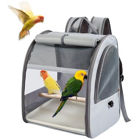 Bird Carrier Backpack, Wooden Perch, Plastic Tray, UV Protection, For Hiking Camping (1/5)