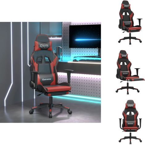 Gaming-Sessel - Living Gaming-Stuhl mit Massage & Fußstütze Schwarz Weinrot Kunstleder (1/5)