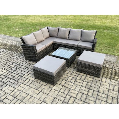 Fimous Ensemble de mobilier de jardin avec Table basse carrée  2 Grands Tabourets 8 places Gris foncé mélangé (1/5)