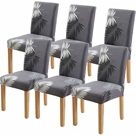 6Pcs Housse de Chaise Extensible pour Salle à Manger Protection de Chaise Imprimée Maison Hôtel Mariage Réunion (Gris) (1/4)