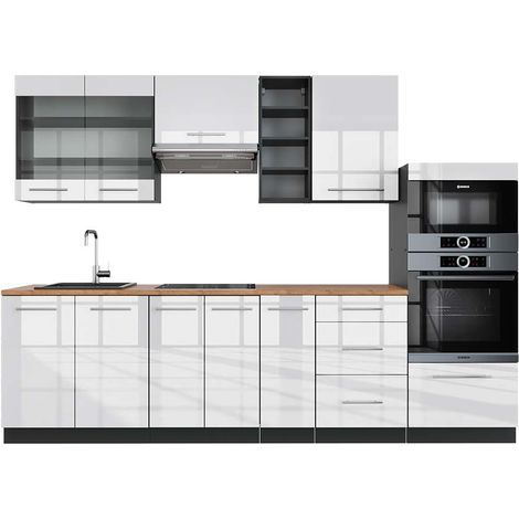 Cucina componibile Fame-Line, Bianco lucido/antracite, 280 cm , PL Rovere, Vicco