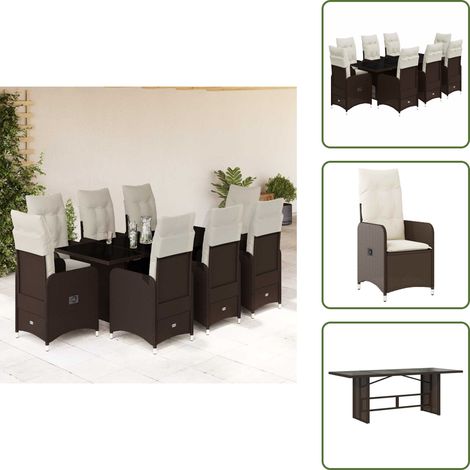 Mesa de jardín - vidaXL Set de mesa y sillas jardín 9 piezas y cojines ratán PE marrón - Ratán sintético
